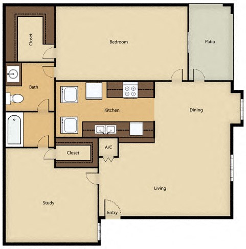 Floor plan for 2 beds, 1 bath, 816 sqft
